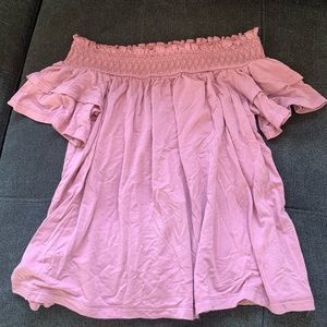 Off the shoulder with ruffled detail pink crop top